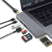 HKM-757587 8-in-1 USB 3.0 Card Reader Hub for MacBook Pro (2015-2018) with Dual USB-C, 5K Resolution, and PD 3.0 Charging