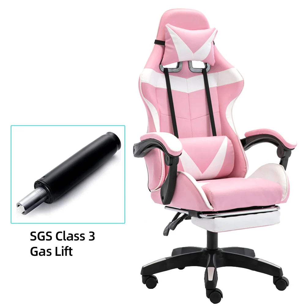 HKM-757779 Adjustable Gaming Chair in PU Leather with Nylon Base - Pink Racing Style Design