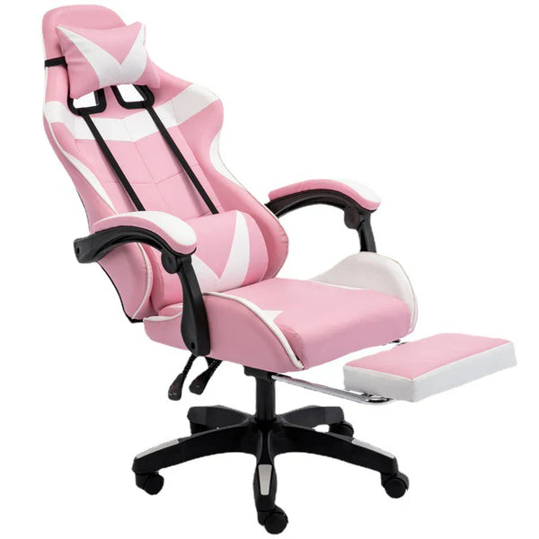 HKM-757779 Adjustable Gaming Chair in PU Leather with Nylon Base - Pink Racing Style Design