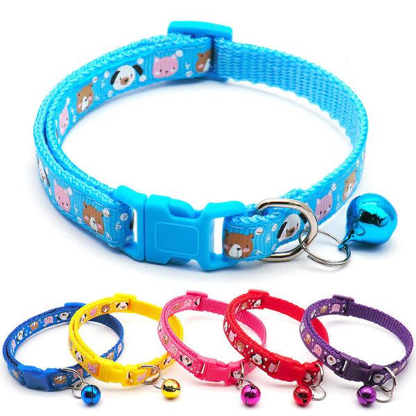 HKM-7578173 Cartoon Print Cat Collar with Bell - Adjustable 19-32cm, Lightweight, Multi-Color Options