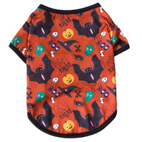 HKM-7578557 Pet Costume for Halloween - Cotton Cat Clothes in Black Bat, Magic Hat, and Pumpkin Head Designs (XS-XL)