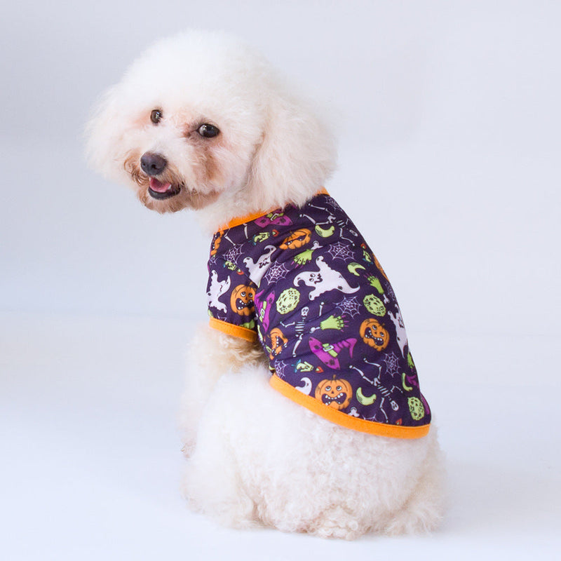 HKM-7578557 Pet Costume for Halloween - Cotton Cat Clothes in Black Bat, Magic Hat, and Pumpkin Head Designs (XS-XL)