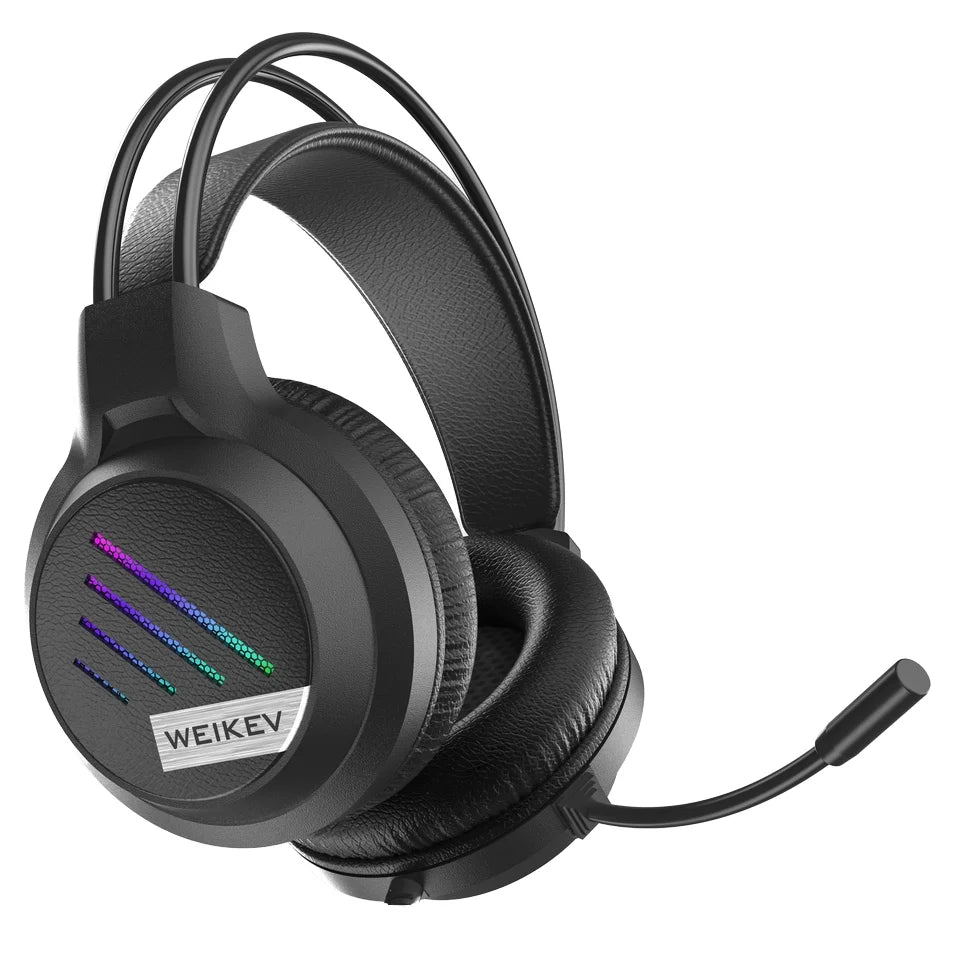 HKM-757907 RGB Wired Surround Stereo Gaming Headset with Built-in Microphone and LED Display for PC and Mobile Use