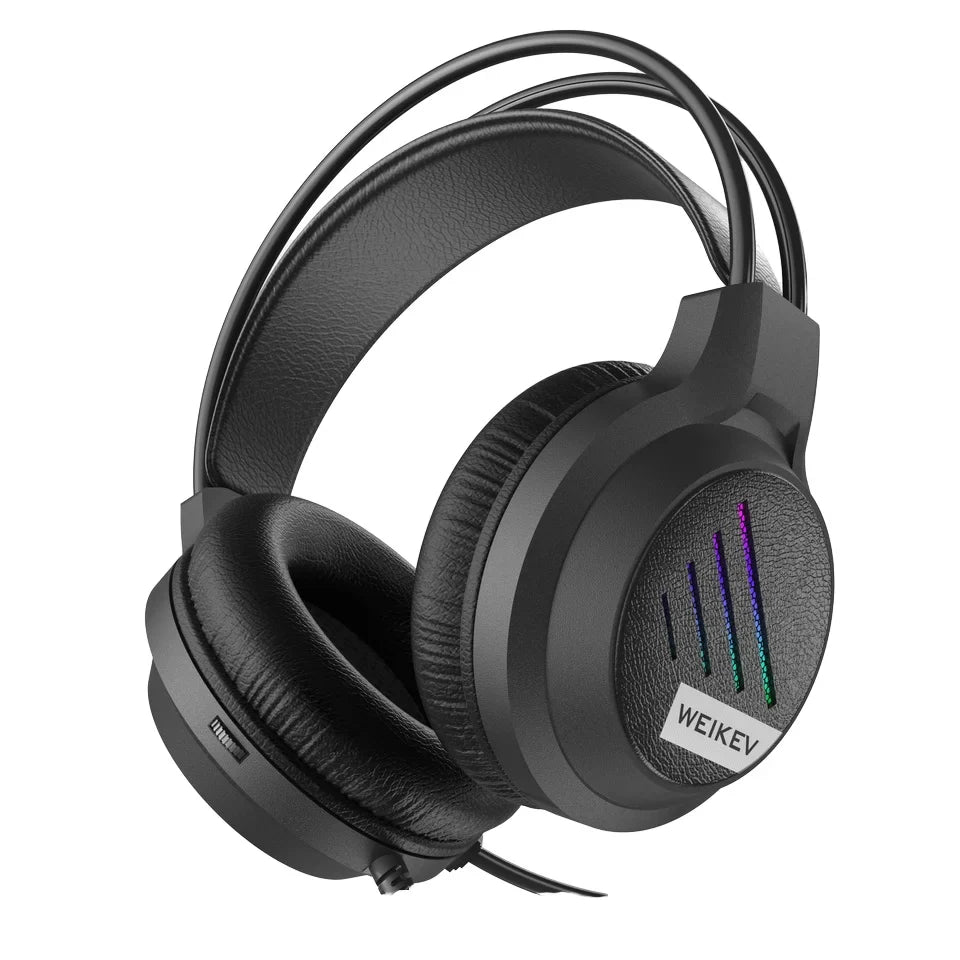 HKM-757907 RGB Wired Surround Stereo Gaming Headset with Built-in Microphone and LED Display for PC and Mobile Use