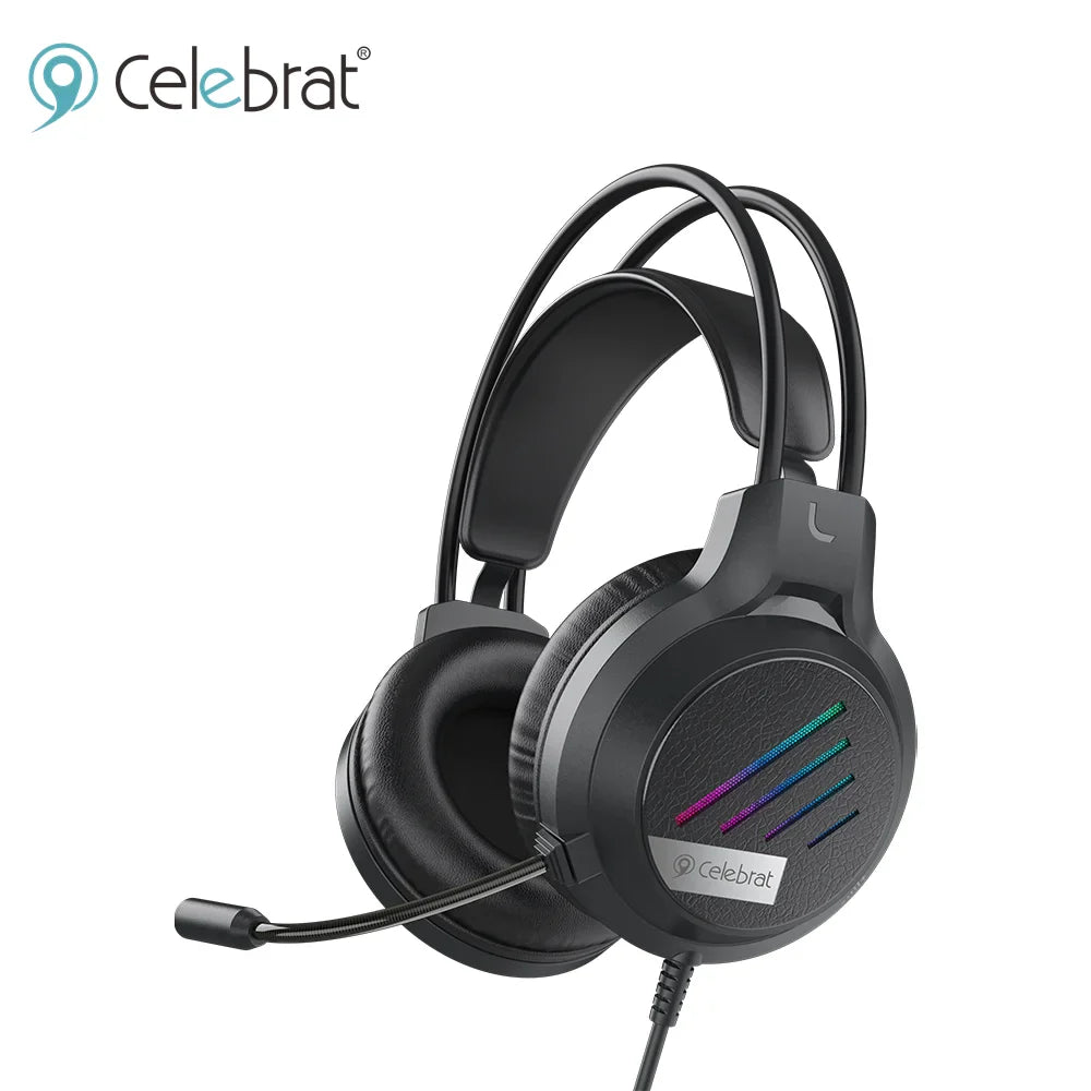 HKM-757907 RGB Wired Surround Stereo Gaming Headset with Built-in Microphone and LED Display for PC and Mobile Use
