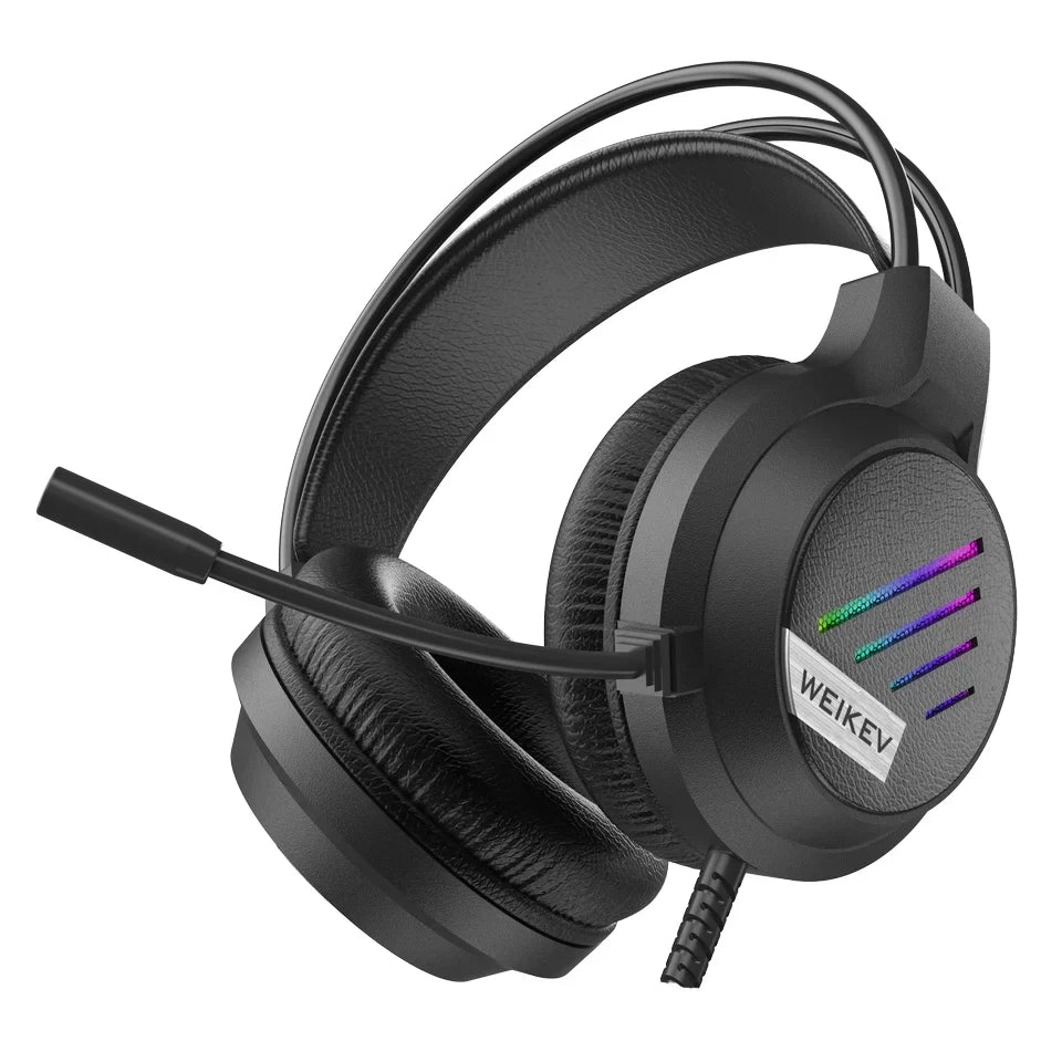HKM-757907 RGB Wired Surround Stereo Gaming Headset with Built-in Microphone and LED Display for PC and Mobile Use