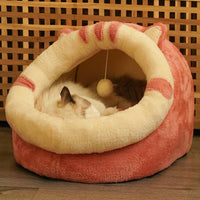 HKM-7580221 Cozy Semi-Enclosed Polar Fleece Cat Nest for Deep Sleep - Available in S, M, L Sizes