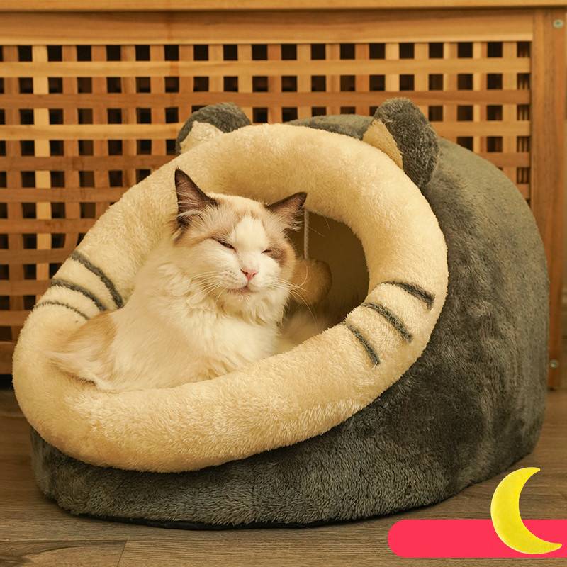 HKM-7580221 Cozy Semi-Enclosed Polar Fleece Cat Nest for Deep Sleep - Available in S, M, L Sizes