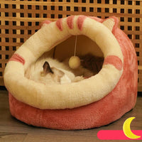 HKM-7580221 Cozy Semi-Enclosed Polar Fleece Cat Nest for Deep Sleep - Available in S, M, L Sizes