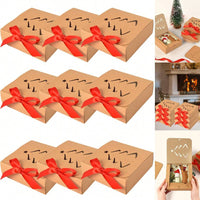 HKM-758035 10-Pack Kraft Paper Christmas Gift Boxes with Lids and Ribbon – Perfect for Holiday Party Favors
