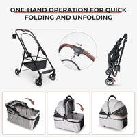 HKM-7581629 Compact Foldable Stroller for Small Dogs and Cats with Adjustable Canopy and Storage Basket