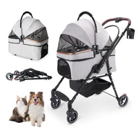 HKM-7581629 Compact Foldable Stroller for Small Dogs and Cats with Adjustable Canopy and Storage Basket
