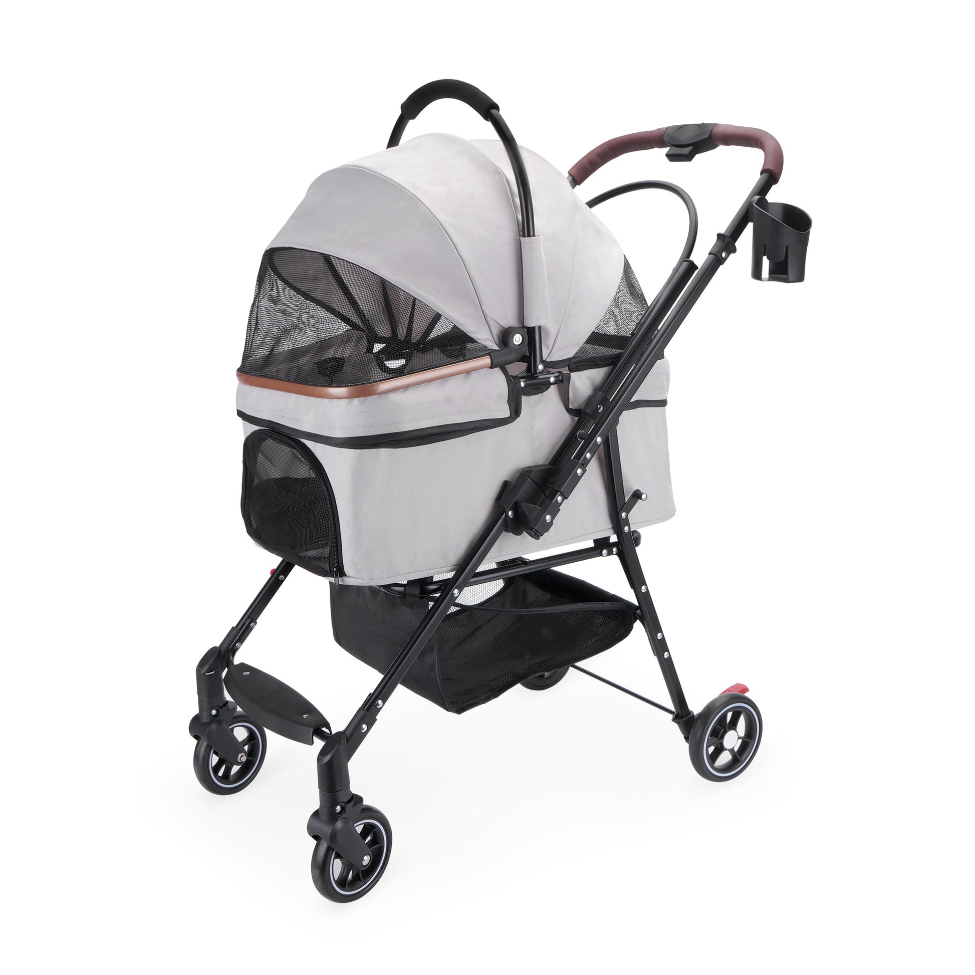 HKM-7581629 Compact Foldable Stroller for Small Dogs and Cats with Adjustable Canopy and Storage Basket