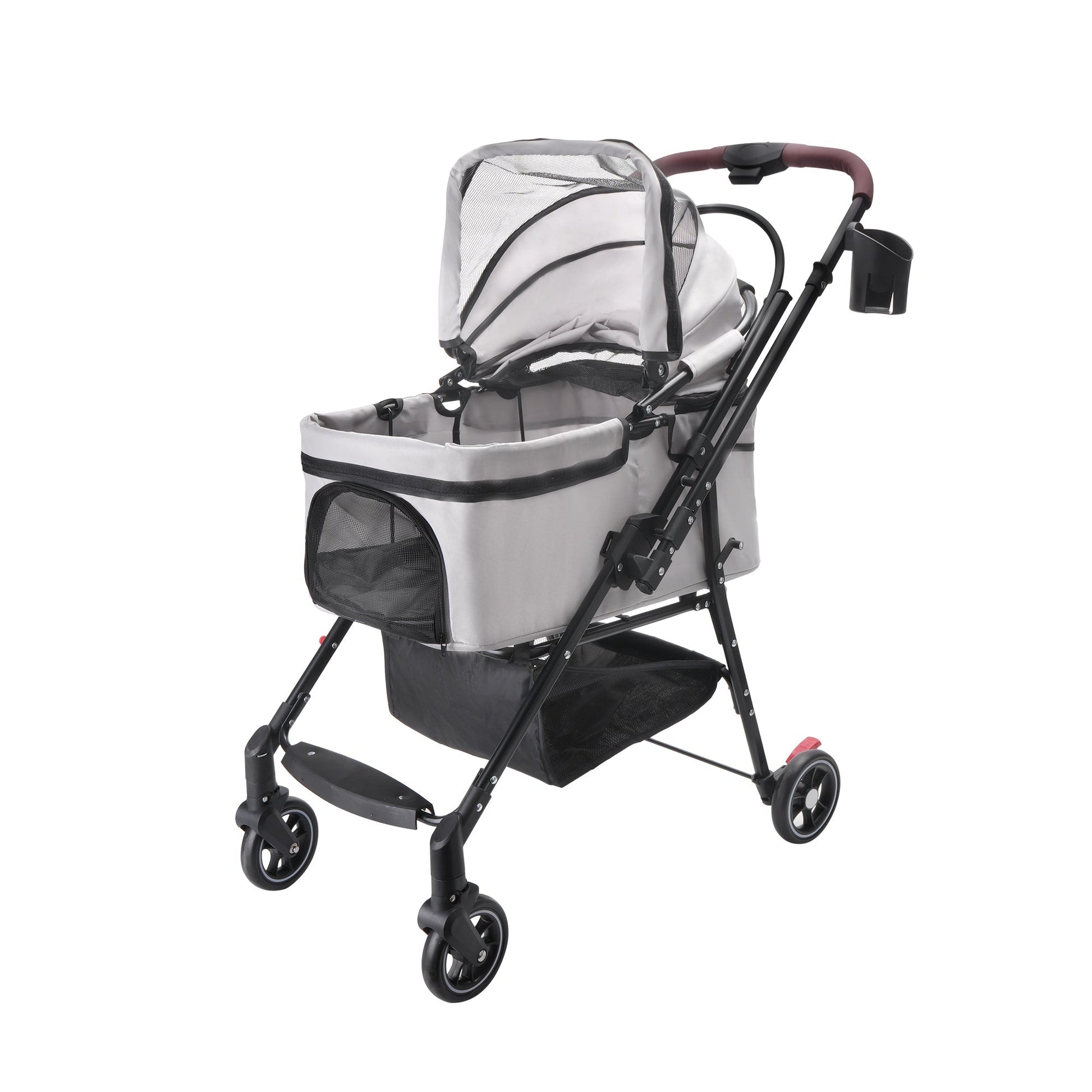 HKM-7581629 Compact Foldable Stroller for Small Dogs and Cats with Adjustable Canopy and Storage Basket