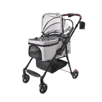 HKM-7581629 Compact Foldable Stroller for Small Dogs and Cats with Adjustable Canopy and Storage Basket