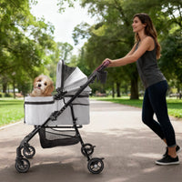 HKM-7581629 Compact Foldable Stroller for Small Dogs and Cats with Adjustable Canopy and Storage Basket