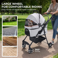 HKM-7581629 Compact Foldable Stroller for Small Dogs and Cats with Adjustable Canopy and Storage Basket
