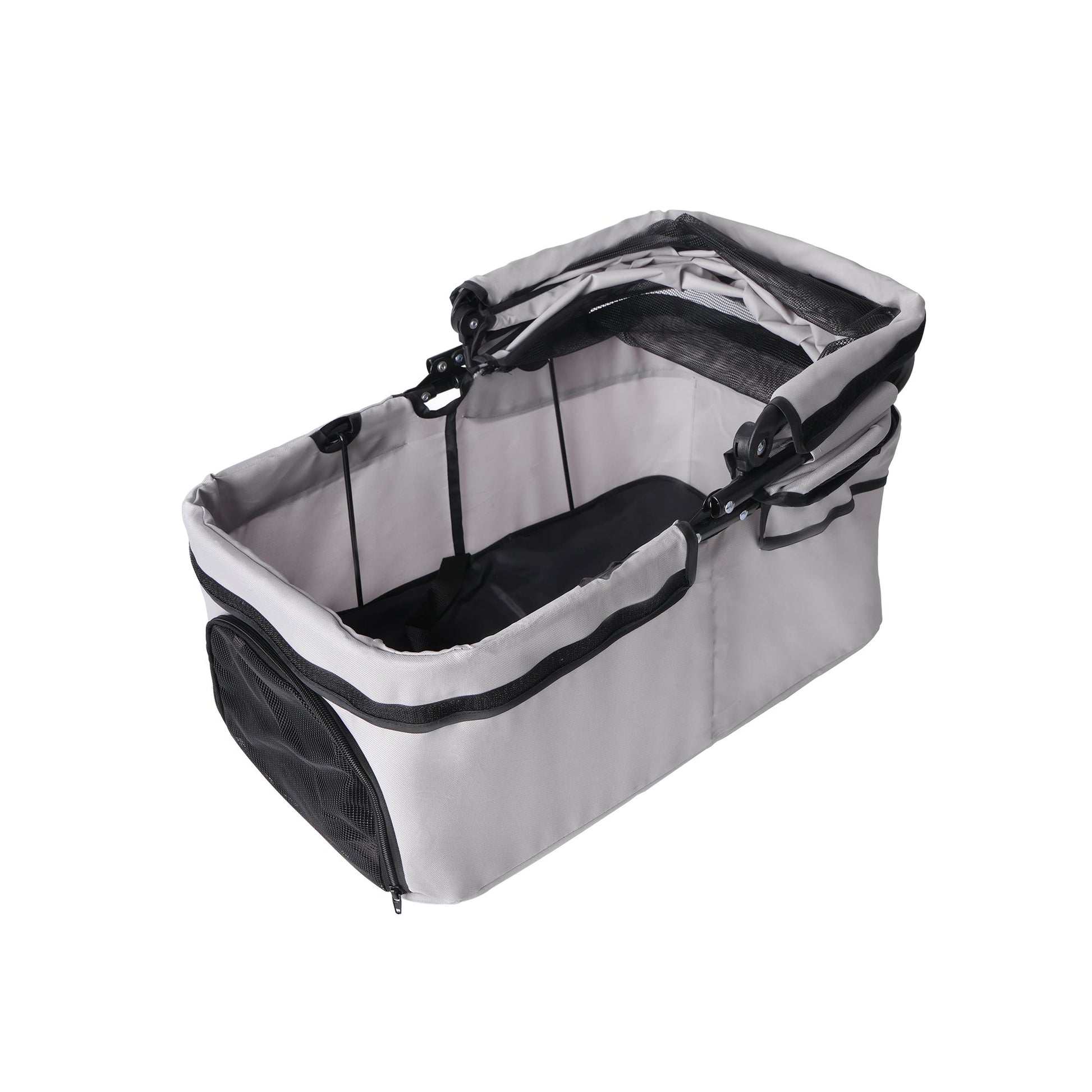 HKM-7581629 Compact Foldable Stroller for Small Dogs and Cats with Adjustable Canopy and Storage Basket
