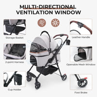 HKM-7581629 Compact Foldable Stroller for Small Dogs and Cats with Adjustable Canopy and Storage Basket