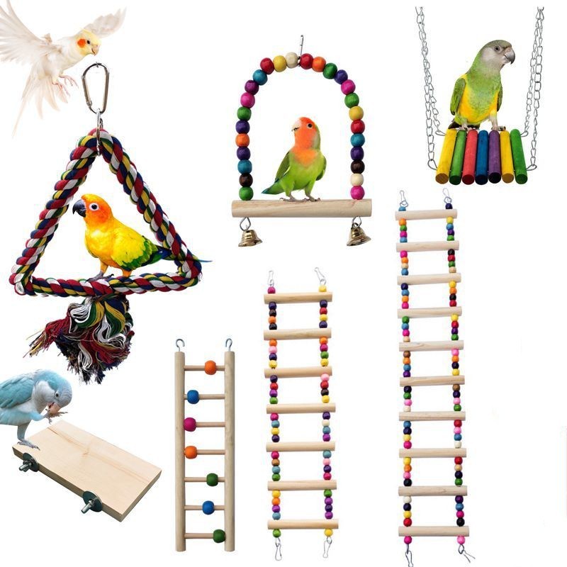 HKM-758163 Bird and Hamster Climbing Ladder Set with Swing, Sling Ring, and Climbing Rope