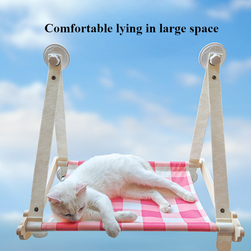HKM-7583421 Durable Wooden Cat Window Hammock Bed with Stable Suction Cup Design