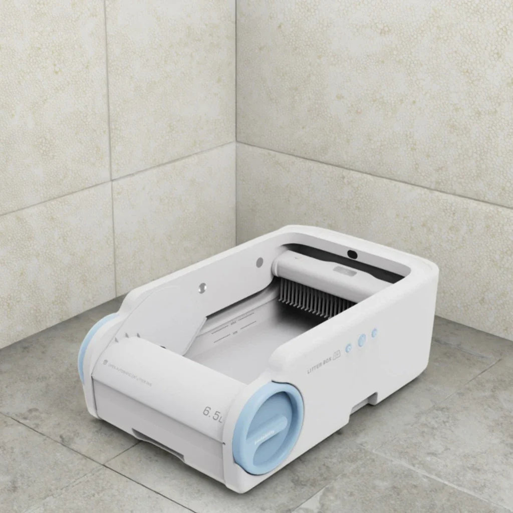 HKM-758355 Automatic Cat Litter Box with Large Capacity and Delayed Cleaning Function, Odor Control, Easy to Clean