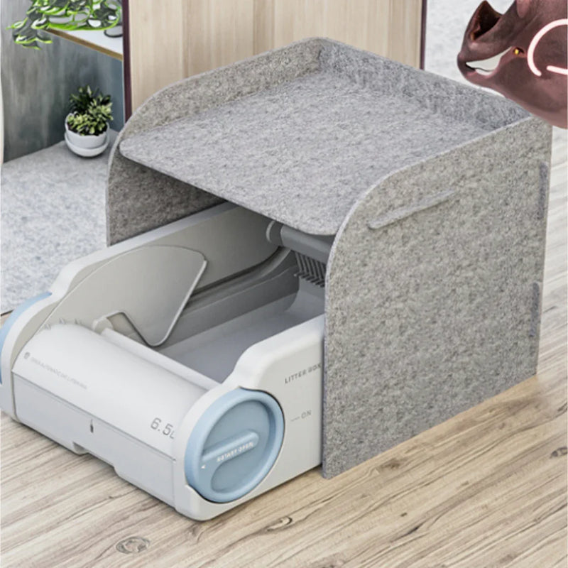 HKM-758355 Automatic Cat Litter Box with Large Capacity and Delayed Cleaning Function, Odor Control, Easy to Clean