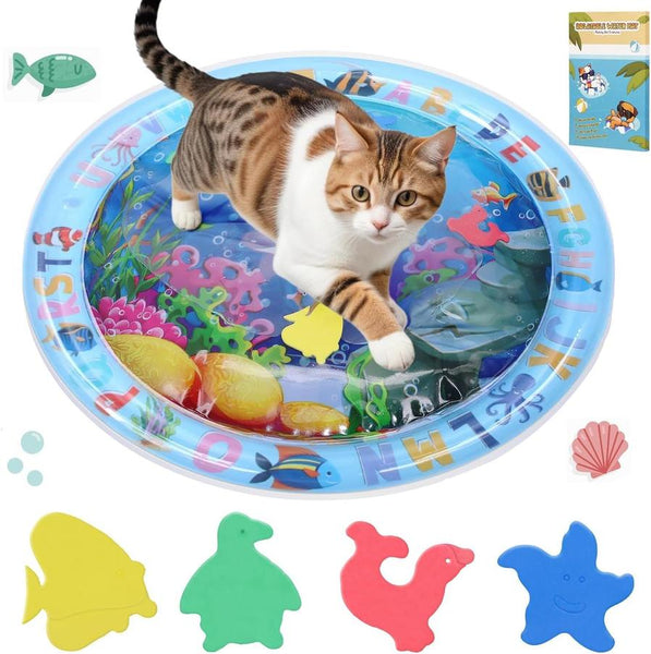 HKM-758419 Water Sensory Play Mat for Cats and Dogs - Interactive Cooling Exercise Toy with Floating Fish for Indoor and Outdoor Fun