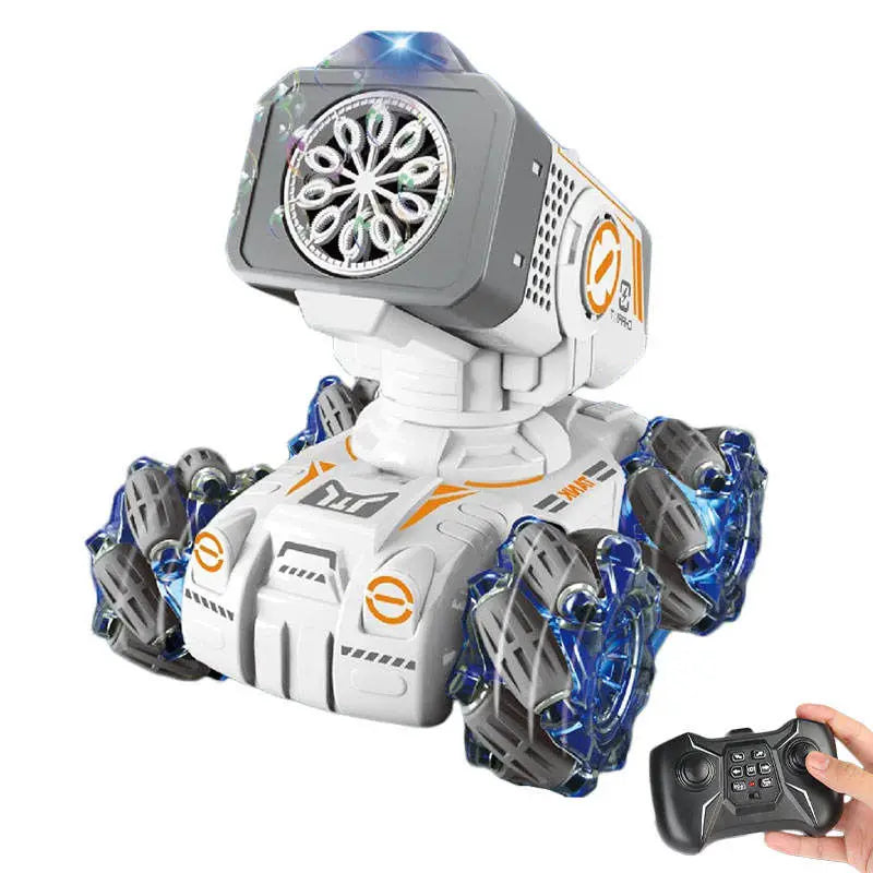 HKM-758483 2.4G Bubble Machine Stunt Remote Control Tank Car for Kids - Light and Music Features, Electric Operated, Fun Indoor and Outdoor Toy