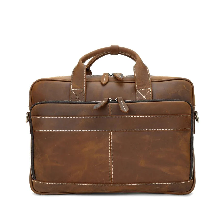 HKM-758483 Genuine Leather Crossbody Briefcase for Men - Versatile Laptop Business Bag