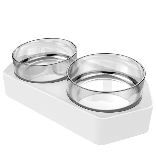 HKM-7586109 Hexagonal Plastic Inclined Pet Bowl - Available in White, Blue, or Gray