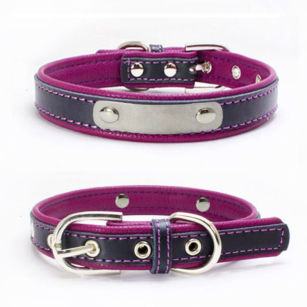 HKM-7587901 Double Leather Dog Collar with Backing, Adjustable Sizes, Various Colors