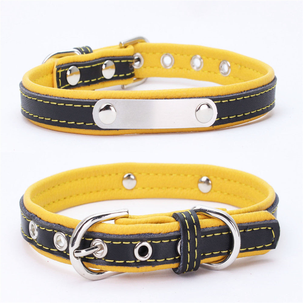 HKM-7587901 Double Leather Dog Collar with Backing, Adjustable Sizes, Various Colors