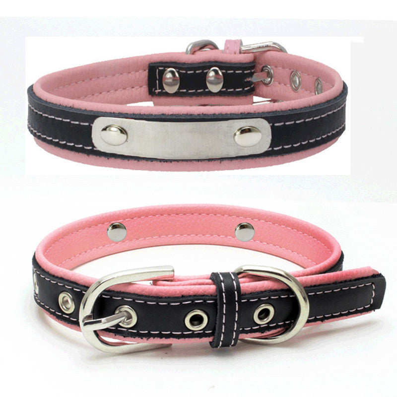 HKM-7587901 Double Leather Dog Collar with Backing, Adjustable Sizes, Various Colors