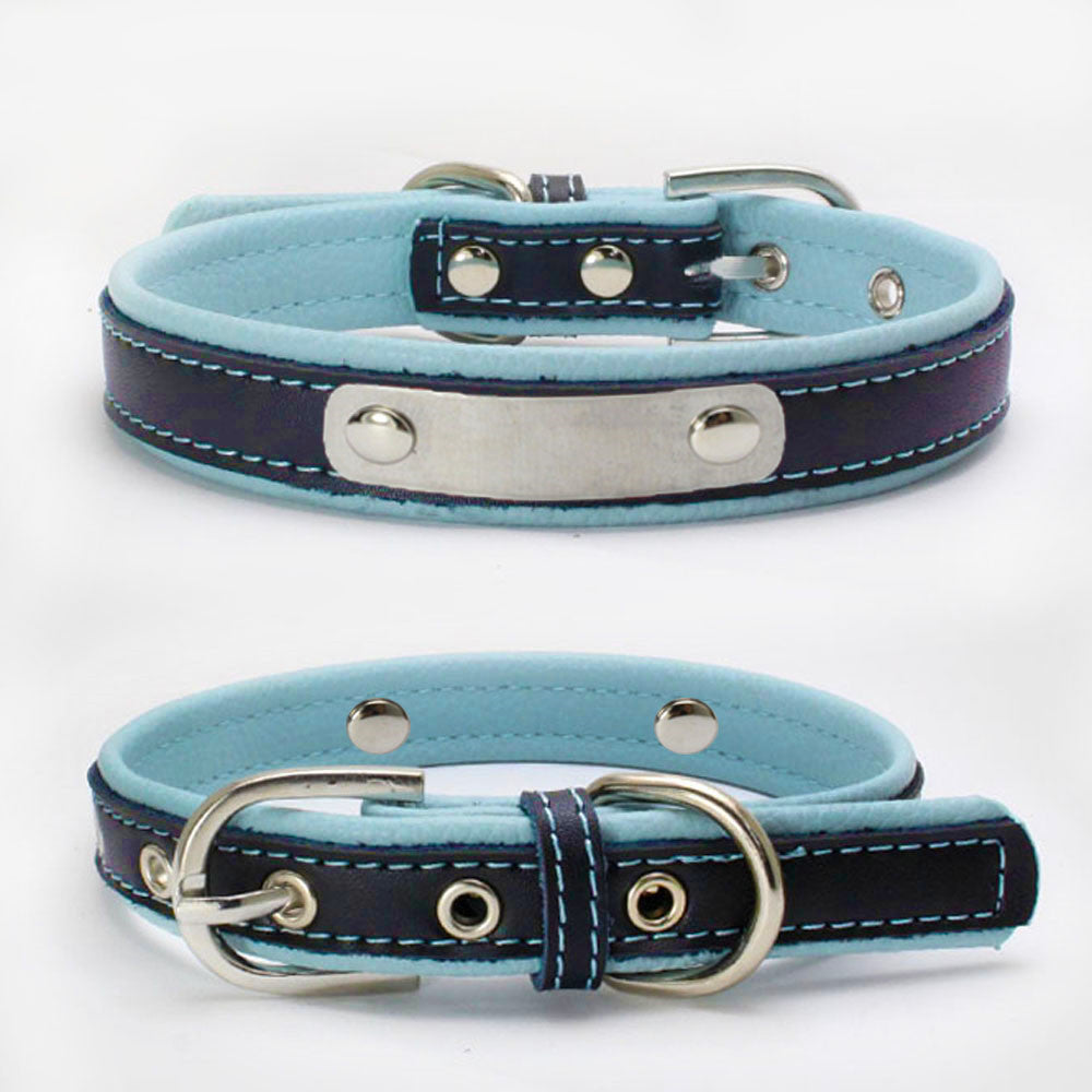 HKM-7587901 Double Leather Dog Collar with Backing, Adjustable Sizes, Various Colors