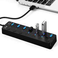 HKM-758931 7-Port High-Speed USB 3.0 Hub with External Power Supply and 5Gbps Data Transfer Rate
