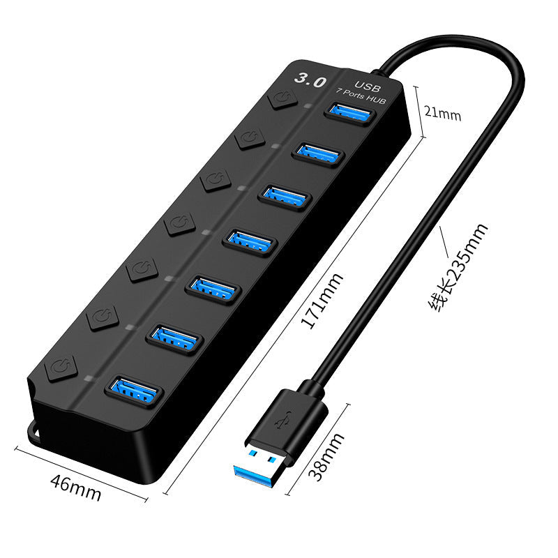 HKM-758931 7-Port High-Speed USB 3.0 Hub with External Power Supply and 5Gbps Data Transfer Rate