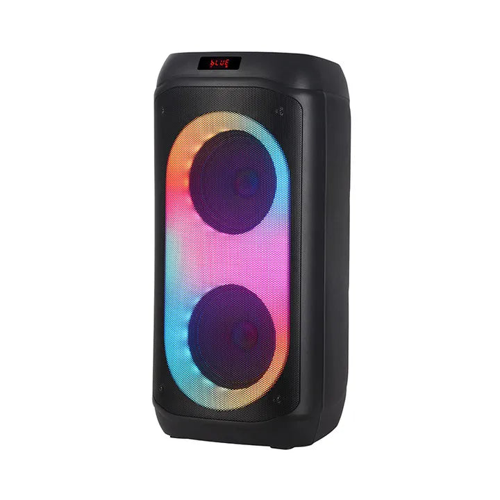 HKM-759059 Portable Dual 8 Inch Party Speaker with Powerful Bass and Wireless Functionality