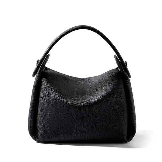 HKM-759123 Top Layer Cowhide Soft Box Handbag - Versatile Crossbody and Shoulder Bag in Milk Tea and Black