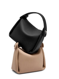 HKM-759123 Top Layer Cowhide Soft Box Handbag - Versatile Crossbody and Shoulder Bag in Milk Tea and Black