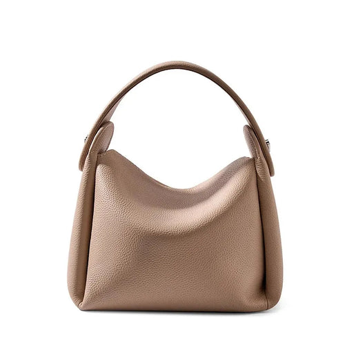 HKM-759123 Top Layer Cowhide Soft Box Handbag - Versatile Crossbody and Shoulder Bag in Milk Tea and Black