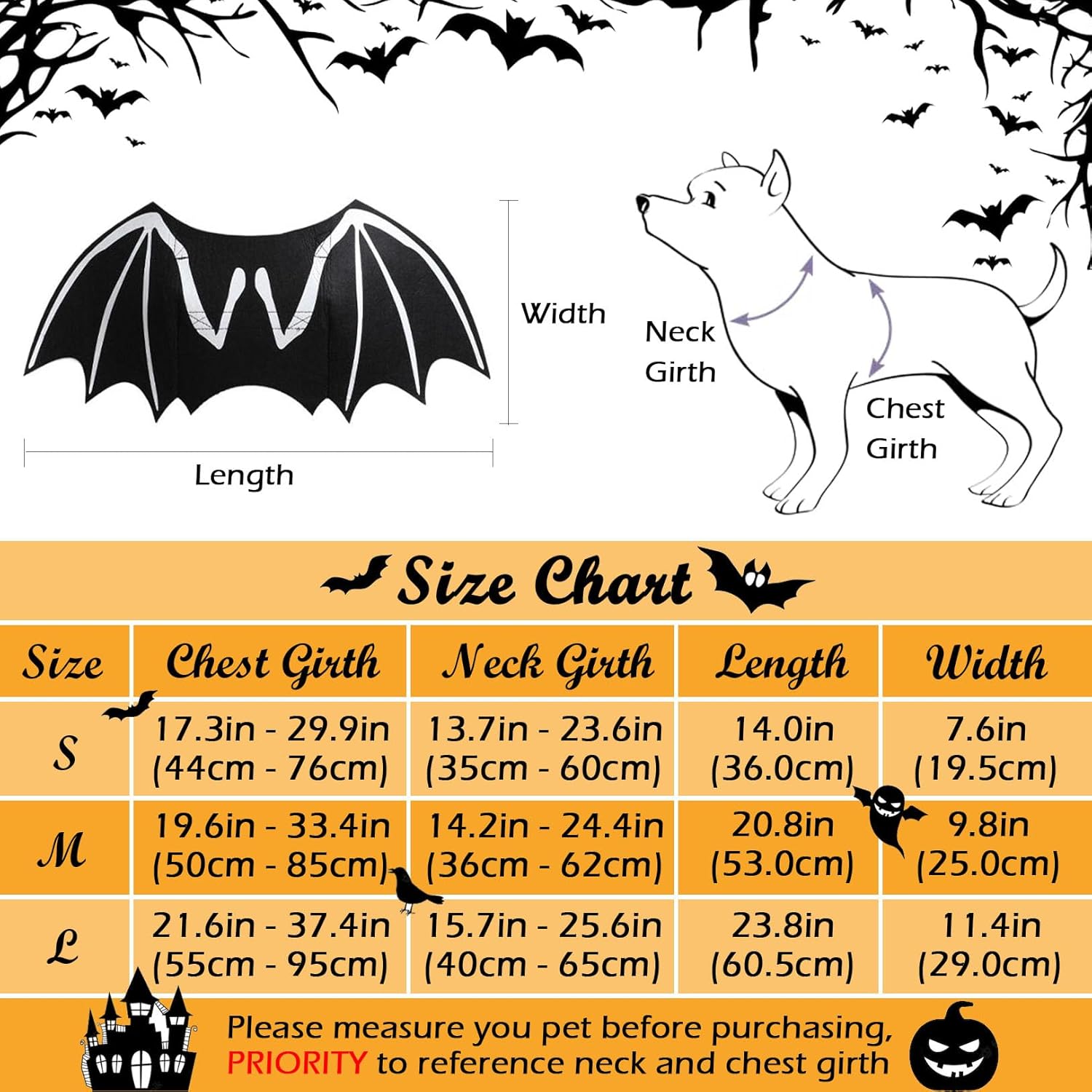 HKM-7591357 Luminous Skeleton Bone Bat Wings Dog Halloween Costume for Small to Large Pets