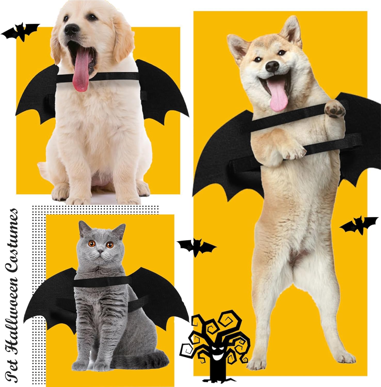 HKM-7591357 Luminous Skeleton Bone Bat Wings Dog Halloween Costume for Small to Large Pets