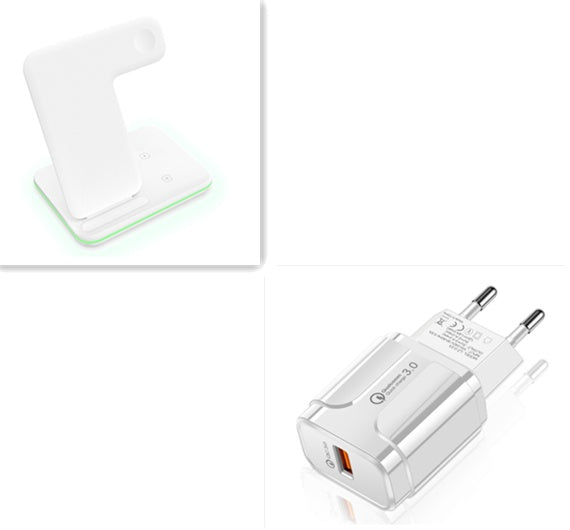 HKM-759379 3-in-1 Wireless Charger Station for Qi-Enabled Devices, Compatible with Mobile Phones, Smartwatches, and Headphones