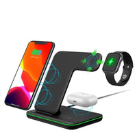HKM-759379 3-in-1 Wireless Charger Station for Qi-Enabled Devices, Compatible with Mobile Phones, Smartwatches, and Headphones