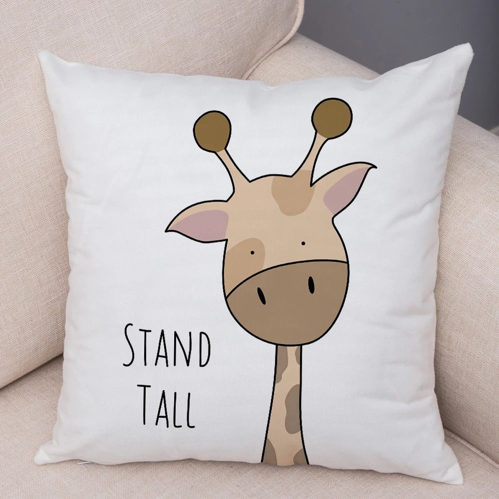 HKM-759379 Cute Cartoon Animal Print Linen Pillow Covers – Minimalist Design, 45x45CM