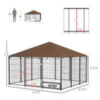 HKM-7595325 Spacious Outdoor Dog Kennel with Rotating Bowl Holders and Weather Protection