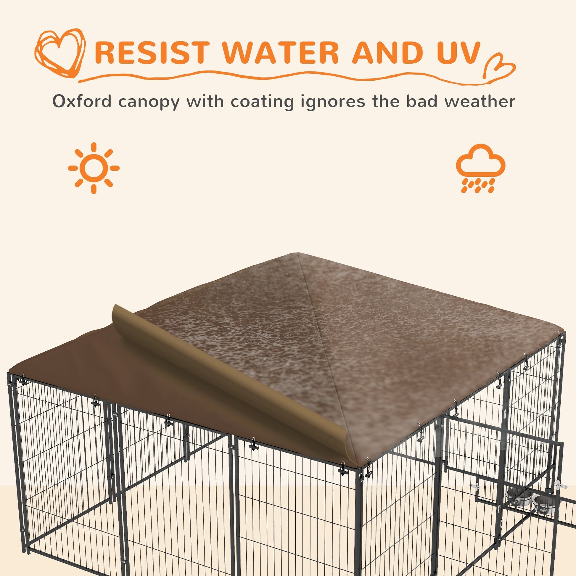 HKM-7595325 Spacious Outdoor Dog Kennel with Rotating Bowl Holders and Weather Protection