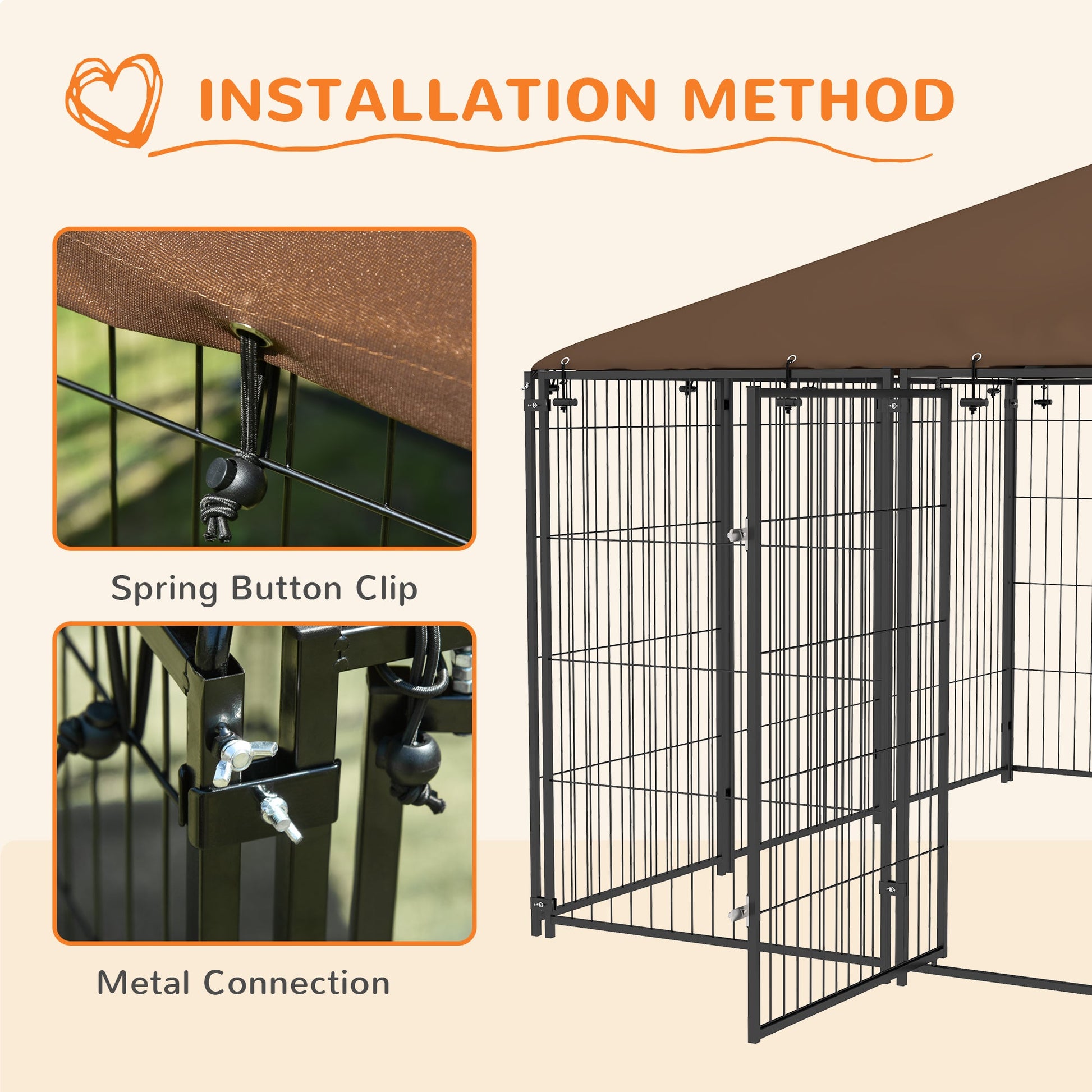 HKM-7595325 Spacious Outdoor Dog Kennel with Rotating Bowl Holders and Weather Protection