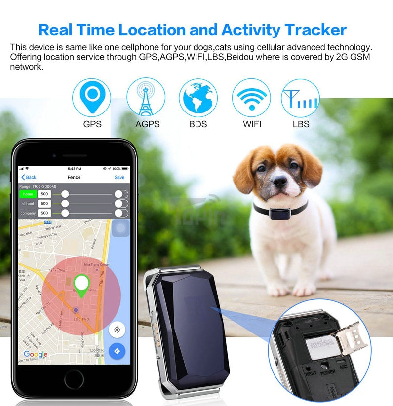HKM-7597117 Multifunctional GPS Pet Tracking Locator with Voice Monitoring and Real-Time Positioning